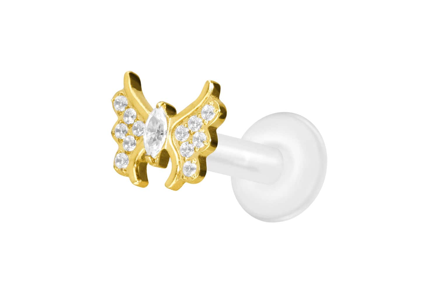 PTFE Labret Piercing mit Innengewinde + Titan-Aufsatz KRISTALLSCHMETTERLING